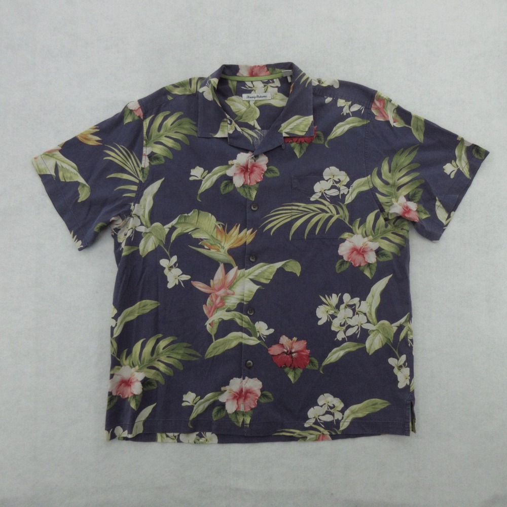Tommy Bahama Mens Camp Shirt Extra Large XL Floral Short Sleeve Stretch Silk